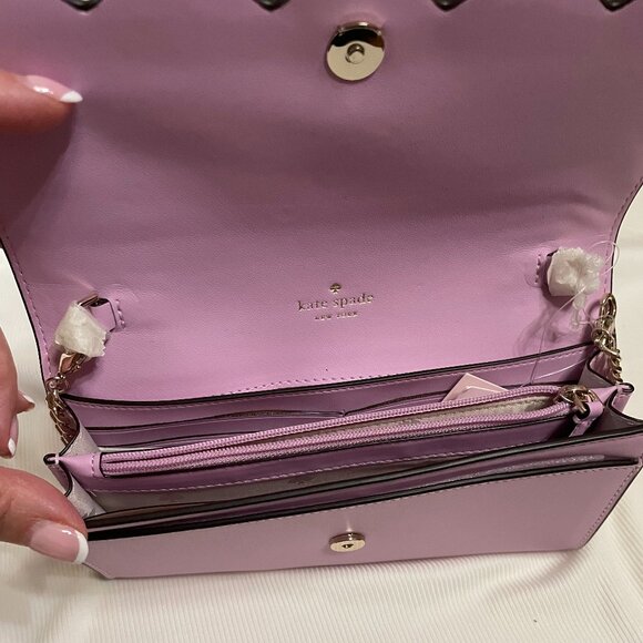 Kate Spade Gemma-Smooth Leather wallet on chain/crossbody in Lavender - Picture 4 of 15